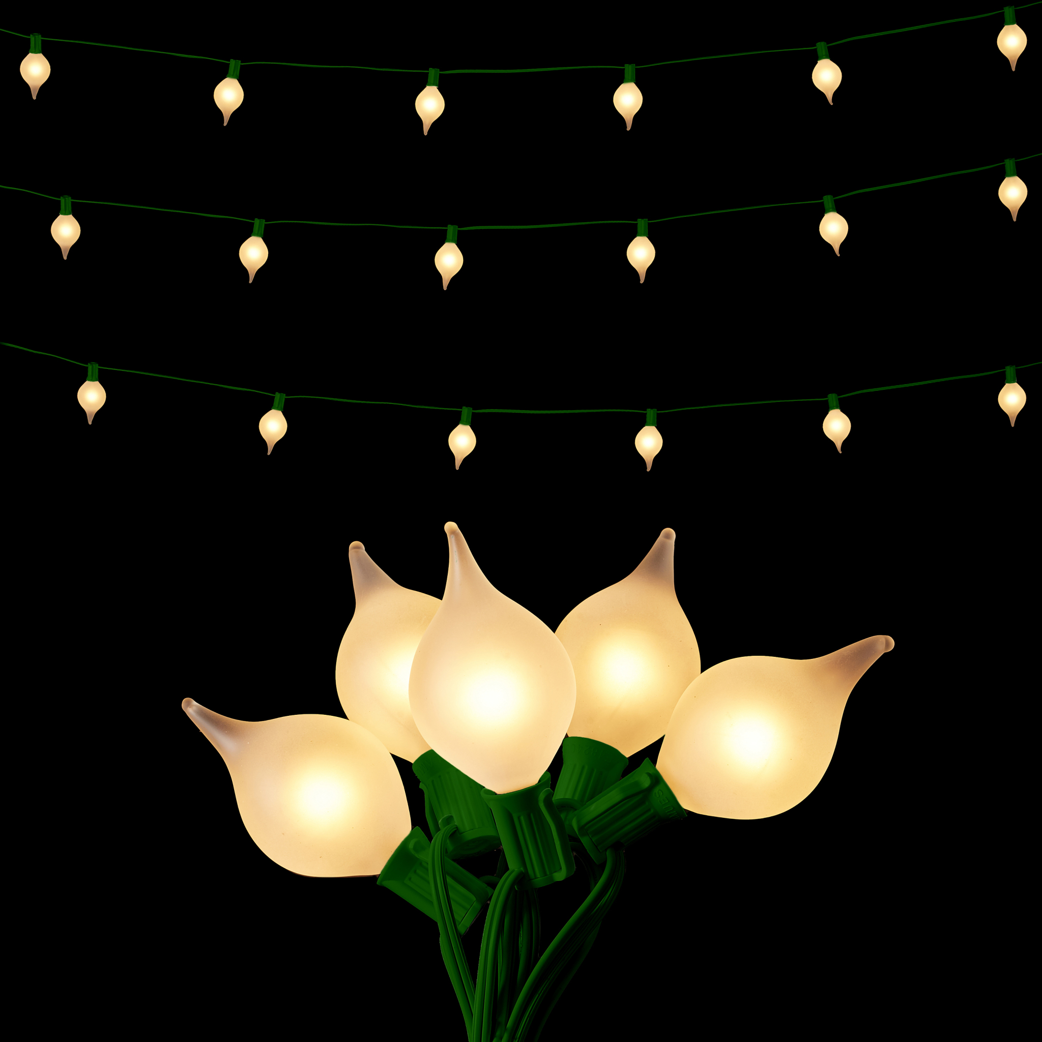 Kismet String Light 14 Feet 15 Matte White Lights On Green Wire